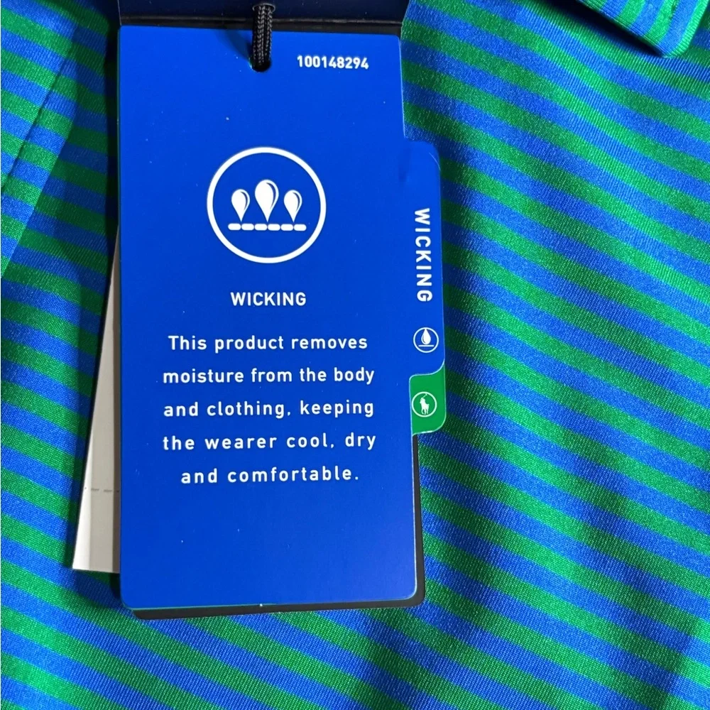 POLO RALPH LAUREN RLX Golf Green/blue Striped Short Sleeve Wicking Polo Shirt L